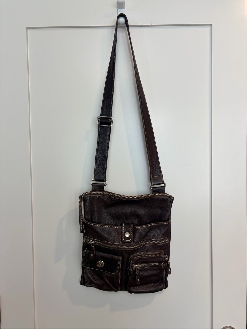 Roots Genuine Leather Crossbody Bag – Dark Brown Multi Pocket